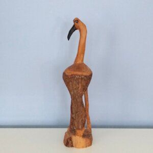 Pier 1 Natural hand carved wood heron sculpture-coastal,tiki,rustic, 14" tall